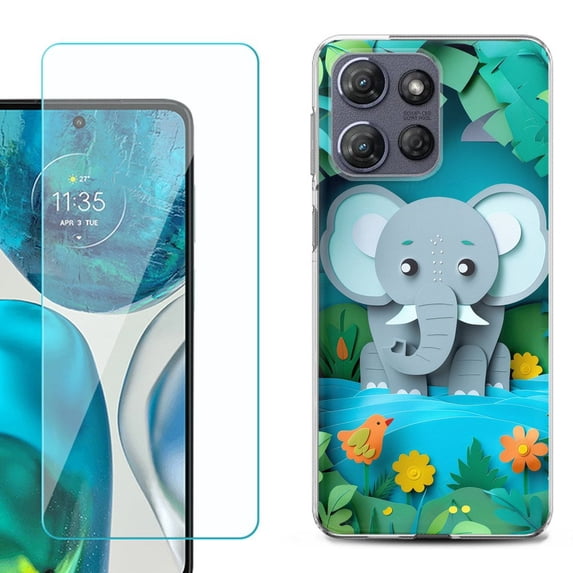 For Motorola Moto G Stylus 5G 2025 Phone Case Cover with Tempered Glass Screen Protector, by OneToughShield - Elephant Craft