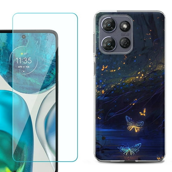 For Motorola Moto G Stylus 5G 2025 Phone Case Cover with Tempered Glass Screen Protector, by OneToughShield - Fireflies Butterfly