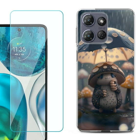 For Motorola Moto G Stylus 5G 2025 Phone Case Cover with Tempered Glass Screen Protector, by OneToughShield - Frog n Mushroom