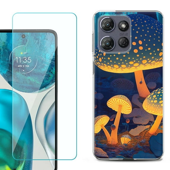 For Motorola Moto G Stylus 5G 2025 Phone Case Cover with Tempered Glass Screen Protector, by OneToughShield - Glowing Mushroom