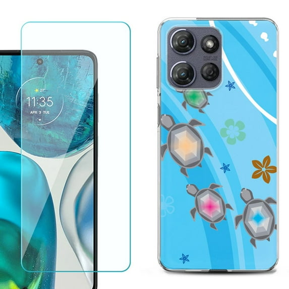For Motorola Moto G Stylus 5G 2025 Phone Case Cover with Tempered Glass Screen Protector, by OneToughShield - Happy Turtle