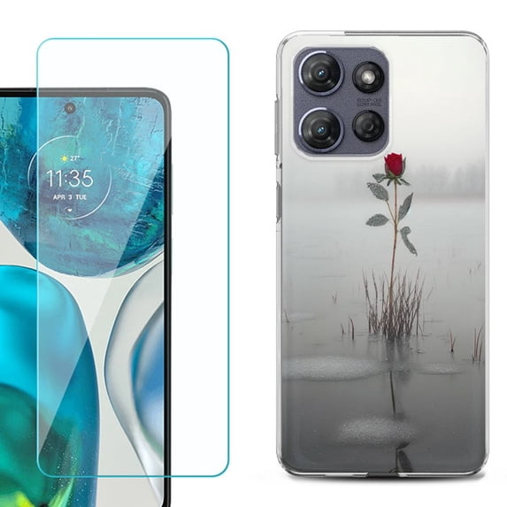 For Motorola Moto G Stylus 5G 2025 Phone Case Cover with Tempered Glass Screen Protector, by OneToughShield - Icy Rose