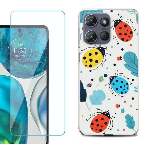 For Motorola Moto G Stylus 5G 2025 Phone Case Cover with Tempered Glass Screen Protector, by OneToughShield - Ladybug Mix