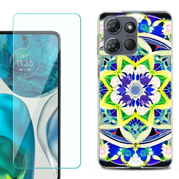For Motorola Moto G Stylus 5G 2025 Phone Case Cover with Tempered Glass Screen Protector, by OneToughShield - Mandalas Color