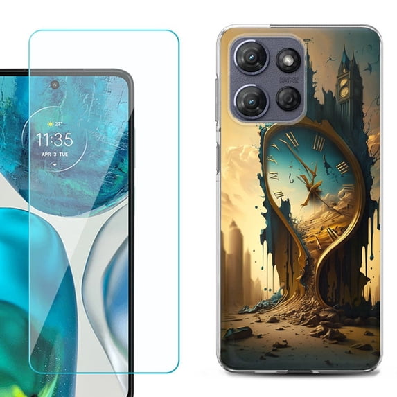 For Motorola Moto G Stylus 5G 2025 Phone Case Cover with Tempered Glass Screen Protector, by OneToughShield - Melting Clock