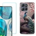 thumbnail image 1 of For Motorola Moto G Stylus 5G 2025 Phone Case Cover with Tempered Glass Screen Protector, by OneToughShield - Peacock Flower, 1 of 4