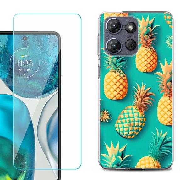 For Motorola Moto G Stylus 5G 2025 Phone Case Cover with Tempered Glass Screen Protector, by OneToughShield - Pineapple