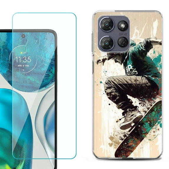 For Motorola Moto G Stylus 5G 2025 Phone Case Cover with Tempered Glass Screen Protector, by OneToughShield - Skateboarding