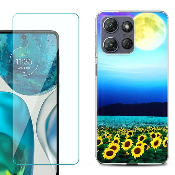 For Motorola Moto G Stylus 5G 2025 Phone Case Cover with Tempered Glass Screen Protector, by OneToughShield - Sunflower Moon