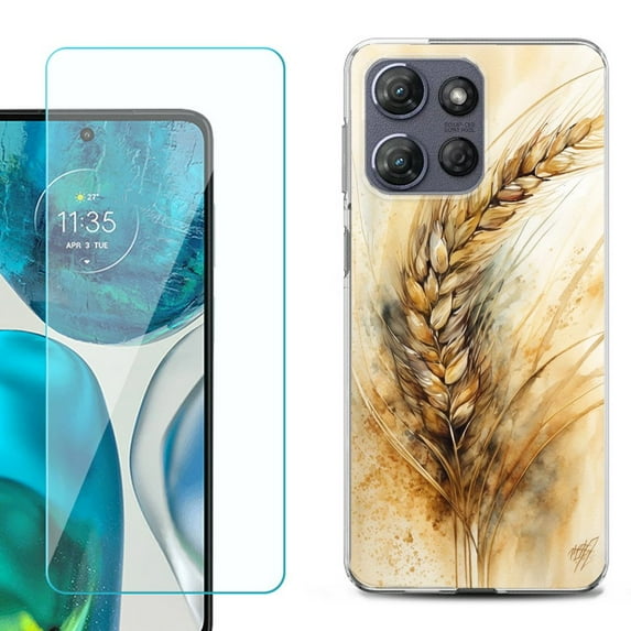 For Motorola Moto G Stylus 5G 2025 Phone Case Cover with Tempered Glass Screen Protector, by OneToughShield - Wheat Painting