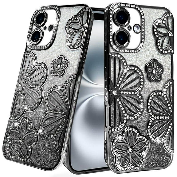 For Motorola Moto G Stylus 5G (2025) Shimmer Glitter Floral Design Thick TPU Case Cover - Black