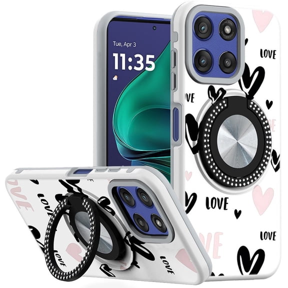 For Motorola Moto G Stylus 5G 2025 XT2517 Rotational Ring Kickstand Phone Case - Love