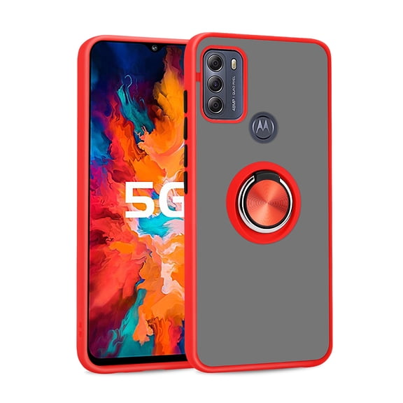 For Motorola Moto G50 Impact Metal Ring Holder Stand Magnetic Car Mount Protective Hybrid Case Cover Red