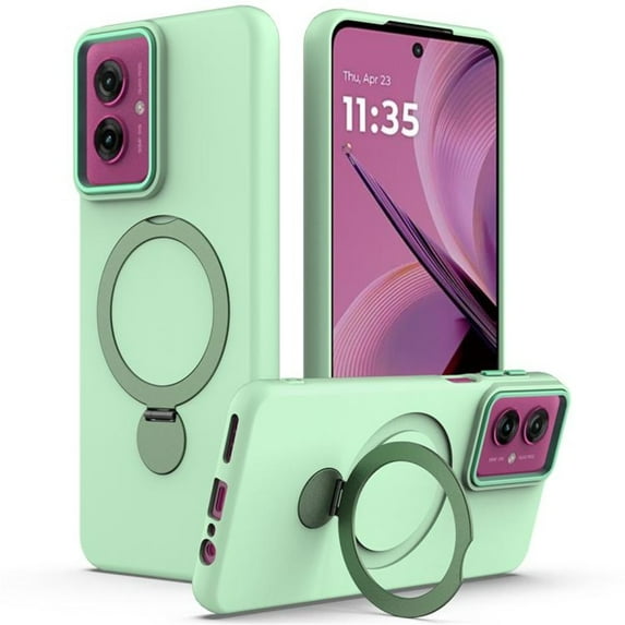 For Motorola Moto G55 Case (Compatible With MagSafe) With Invisible Magnetic O-Ring Stand Military-Grade Shockproof Phone Case,Green,For Moto G55