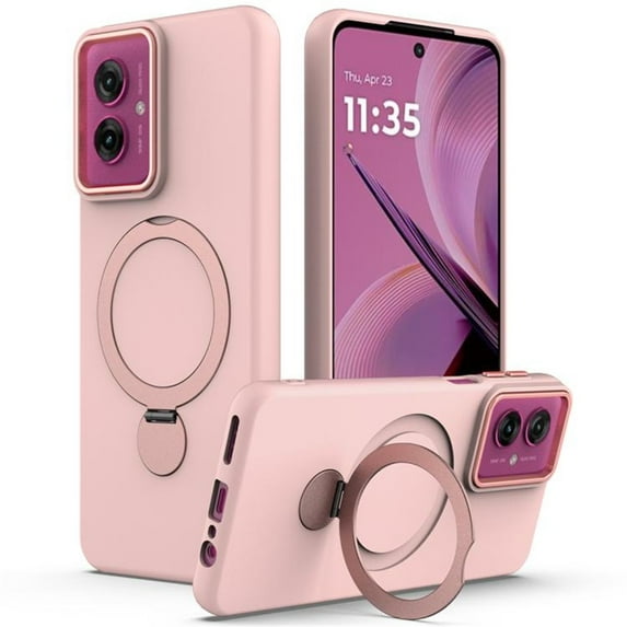 For Motorola Moto G55 Case (Compatible With MagSafe) With Invisible Magnetic O-Ring Stand Military-Grade Shockproof Phone Case,Pink,For Moto G55