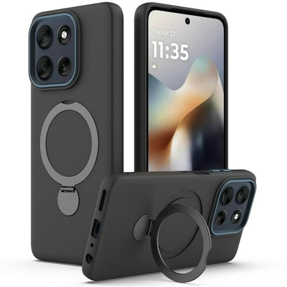 For Motorola Moto G86 / G100 Pro 5G Case (Compatible With MagSafe) With Invisible Magnetic O-Ring Stand Military-Grade Shockproof Phone Case,Black