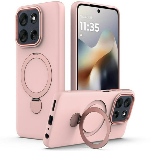 For Motorola Moto G86 / G100 Pro 5G Case (Compatible With MagSafe) With Invisible Magnetic O-Ring Stand Military-Grade Shockproof Phone Case,Pink