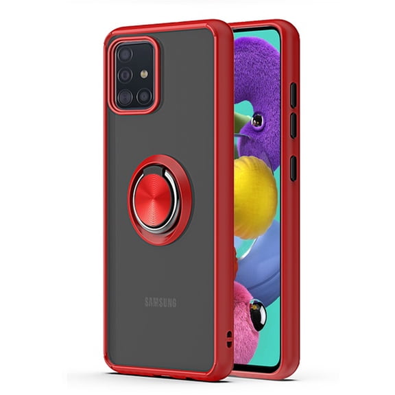 For Motorola Moto G9 Play / Moto E7 Plus Impact Metal Ring Holder Stand Magnetic Car Mount Protective Hybrid Case Cover Red