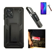 For Motorola Moto g Power 5G 2023 Case, Shockproof 360-Degree Rotating Belt Clip Kickstand Case Cover    Tempered Glass (Black)