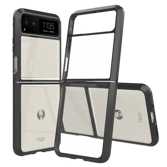 For Motorola RAZR 5G 2023 Transparent Crystal Bumper Shockproof Protective Hybrid Flip Fold Case Cover Black