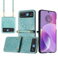 thumbnail image 1 of For Motorola Razr 2023 METKASE Embossed Floral Design Case Cover with Strap in Slide-Out Package - Teal, 1 of 3