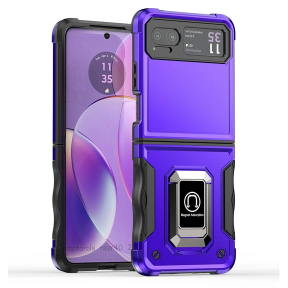 For Motorola Razr 2023 OPTIMUM Magnetic Ring Stand Hybrid Case Cover - Dark Purple