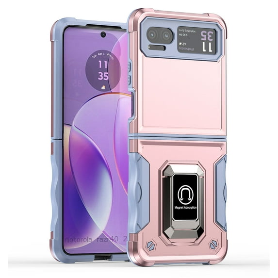 For Motorola Razr 2023 OPTIMUM Magnetic Ring Stand Hybrid Case Cover - Rose Gold