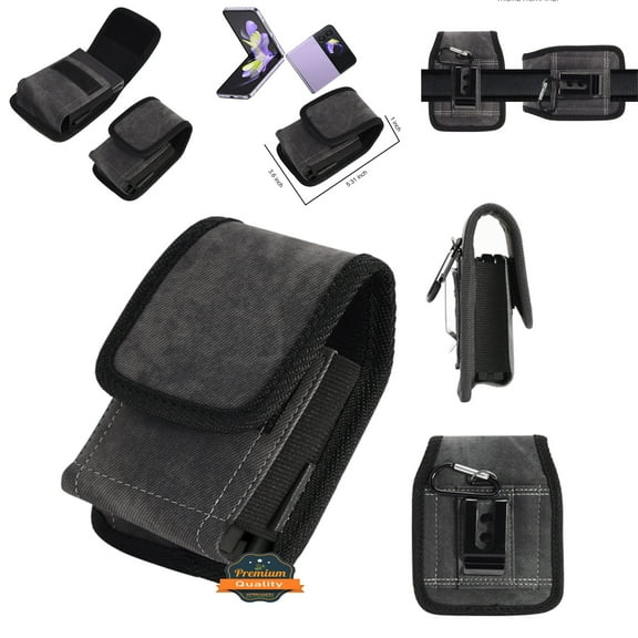 For Motorola Razr 2023 / Razr Plus 2023 Universal Extra Small Pouch Case Vertical Phone Holster Nylon Fabric Pouch Cover with Belt Clip Loop, Velcro & Hook Carabiner - Black Denim