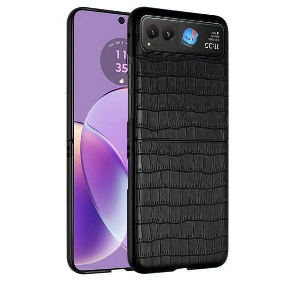 For Motorola Razr 2023 Pu Vegan Leather Premium Hard Snap On Case Cover - Black