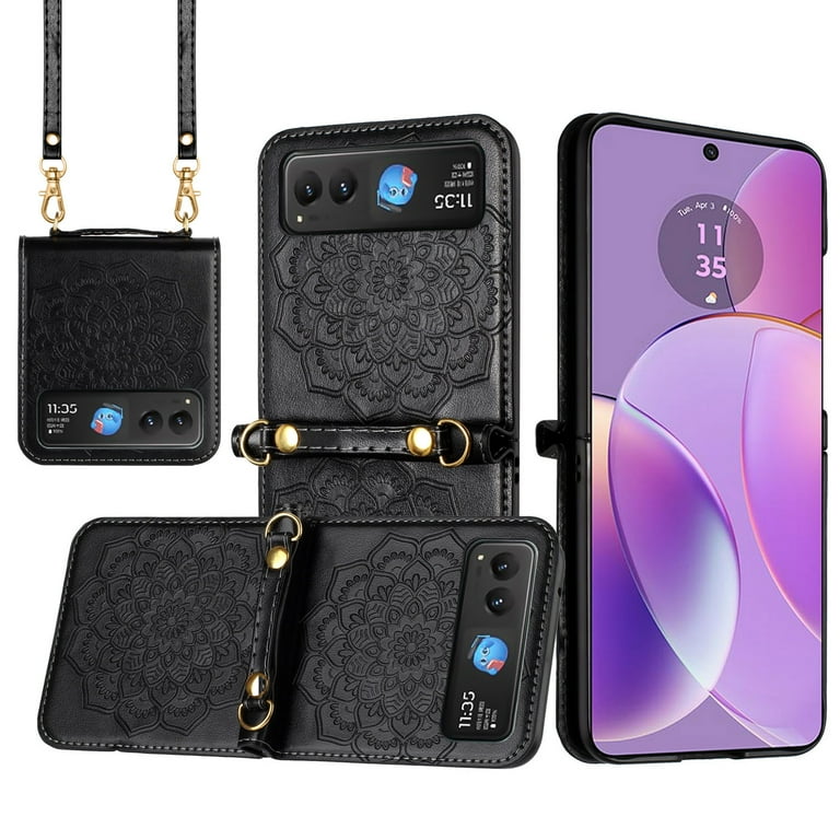 Stylish Floral Case for Motorola Razr 2024 with Strap - Black Stylish Floral Case for Motorola Razr 2024 with Strap - Black