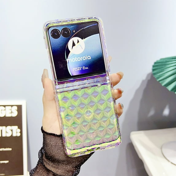 For Motorola Razr 40 Ultra Case for Women, Cute 3D Holographic Laser Gradient Glitter Bling Sparkly Shiny Hard PC Shockproof Clear Slim Girls Protective Case For Motorola Razr 40 Ultra, Green