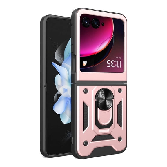 For Motorola Razr 40 Ultra Phone Case, Impact Resistant Metal Ring Magnetic Support Kickstand Drop Protector Cover