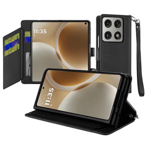 For Motorola Razr Fold 2026 Wallet ID Card Holder Case Cover - Black