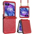 thumbnail image 1 of For Motorola Razr+ Plus 2024 Embossed Floral Design Case Cover with Strap - Red, 1 of 3