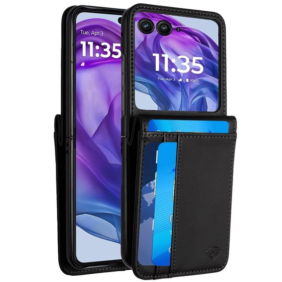 For Motorola Razr+ Plus 2024 Wallet Back Storage PU Leather with Credit Card ID Slots Holder Pocket Hybrid Protective Cover ,Xpm Phone Case [ Black ]