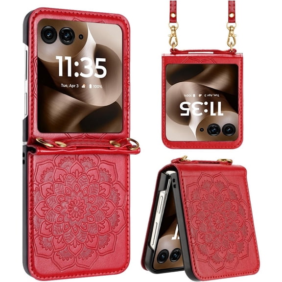 Floral Design Case for Motorola Razr Ultra 2025 - Red