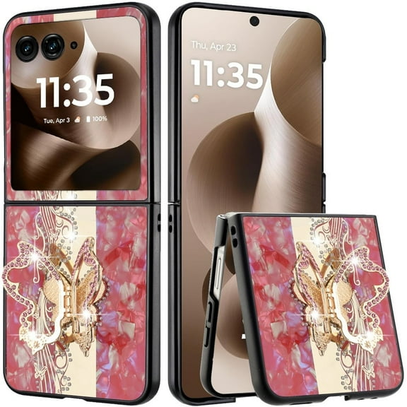 For Motorola Razr Ultra 2025 SPLENDID Diamond Glitter Ornaments Engraving Case Cover - Enchanted Butterfly Red