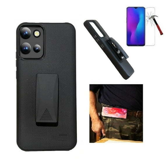 For Motorola moto g play (2026)/ Motorola moto g (2026) Case, Black Shockproof 360-Degree Rotating Belt Clip Kickstand Case Cover with Tempered Glass