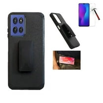 For Motorola moto g stylus (2025) Case, Shockproof 360-Degree Rotating Belt Clip Kickstand Case Cover  with Tempered Glass (Black)
