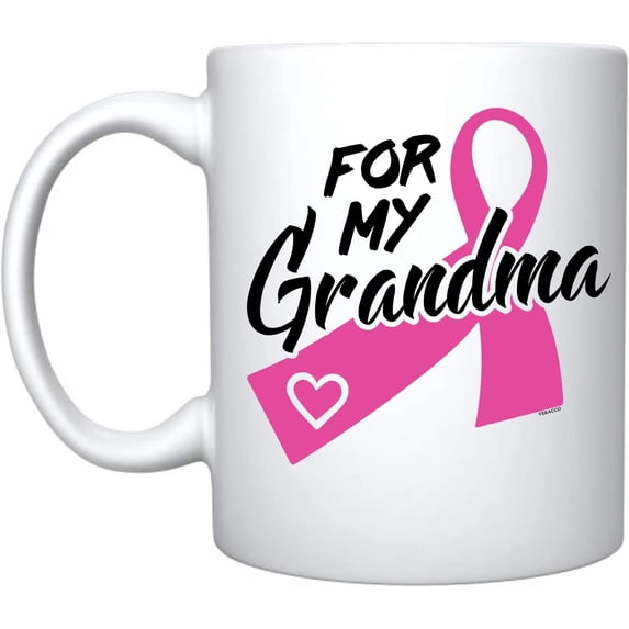 For My Grandma - White Ceramic Coffee Mug Tea Cup Breast Cancer Awareness Gifts Pink Ribbon (White, Grandma)