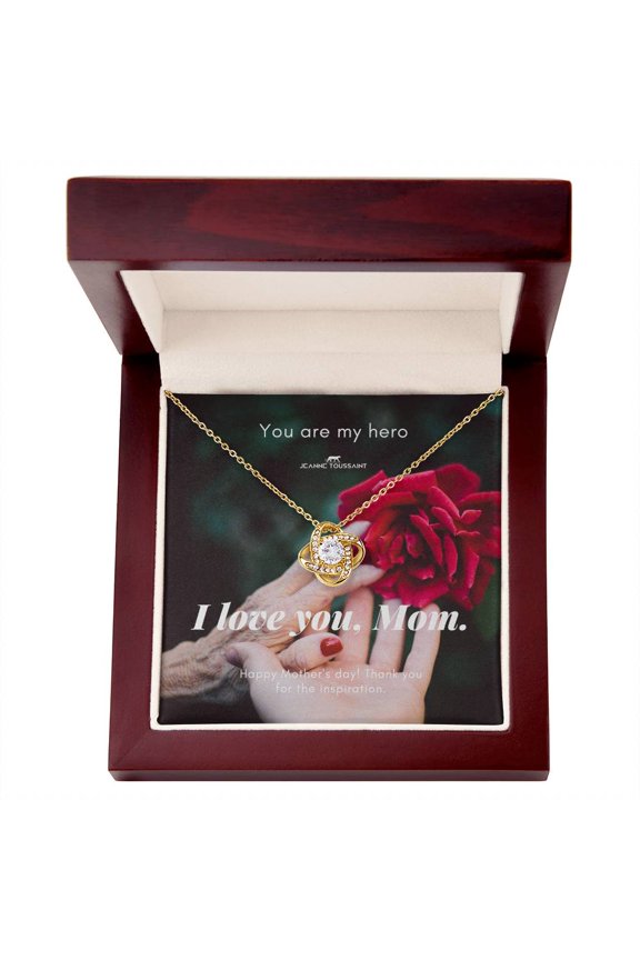 For My Hero Mom - Love Knot Necklace - Message Card & Gift Box
