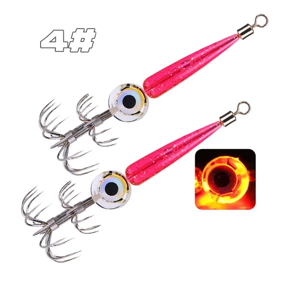For Nighttime Fishing 2Pcs Squid Jigs with LED Lights for Cuttlefish Use