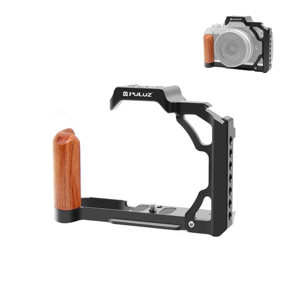 For Nikon ZFC QKOO Wood Handle Metal Camera Cage Stabilizer Rig(Black)