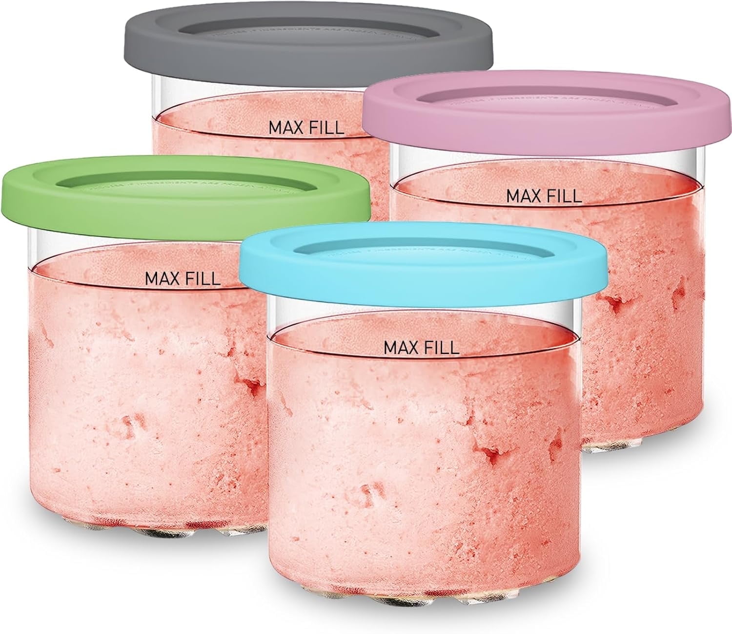 Ninja CREAMi Pints and Lids, 4 Pack, Aqua Lime Pink Gray