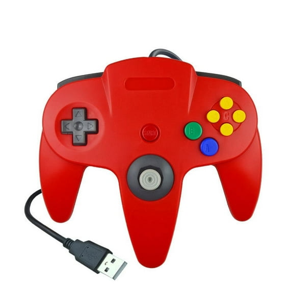 For Nintendo 64USB Wired Gamepad for Host N64 Controller Gamepad Joystick for Classic 64 Console Games for Mac Computer PC (Red)