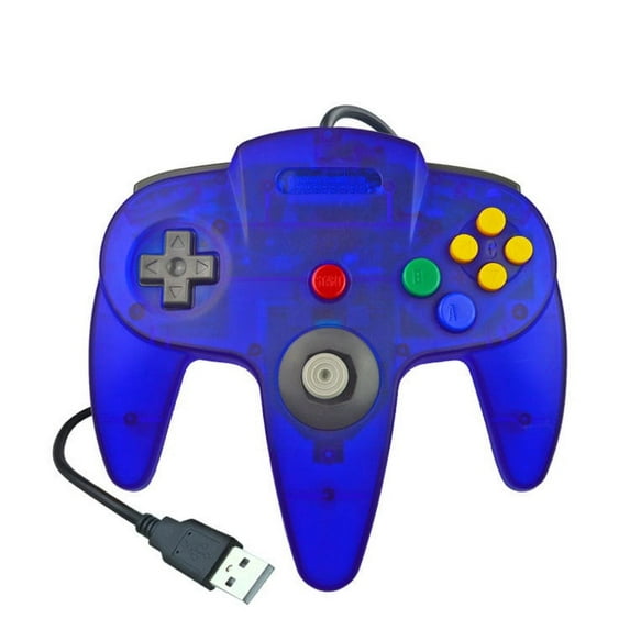 For Nintendo 64USB Wired Gamepad for Host N64 Controller Gamepad Joystick for Classic 64 Console Games for Mac Computer PC (Transparent Blue)