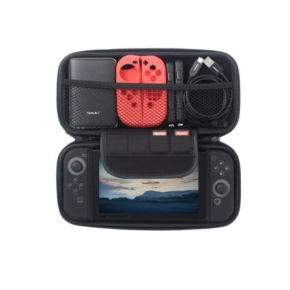 For Nintendo Switch Carrying Case Cover, OLED Model Console Travel Protective Hard Storage Pouch with Game Card Holder Slot Accessories, Black