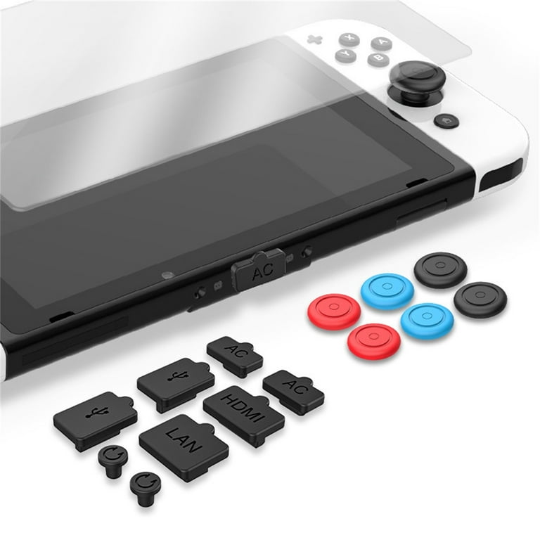 For Nintendo-Switch-OLED Host Protection Set Rocker Cap + Tempered Film +  Handle Protective Shell