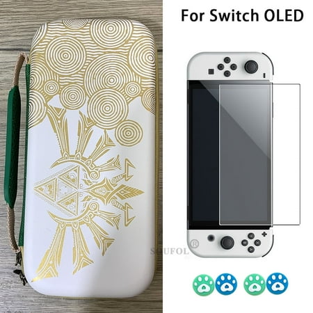 For Nintendo Switch / Switch OLED Console Portable Storage Bag Game Theme for Zelda-King Waterproof Hard Case with 10 Card Slots For OLED White