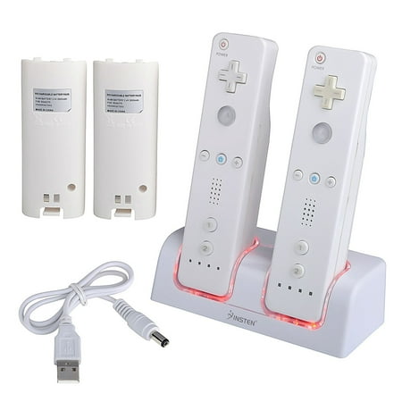 For Nintendo Wii Controller & Wii U Remote - Dual Charger Charging Dock with 2x Rechargeable 2800 mAh Battery, White